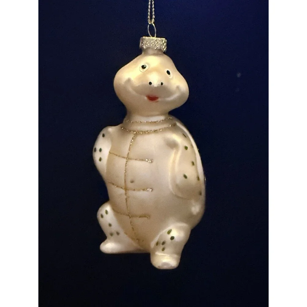 Blown Glass Turtle Christmas Ornament Hand Painted Glitter 4.5